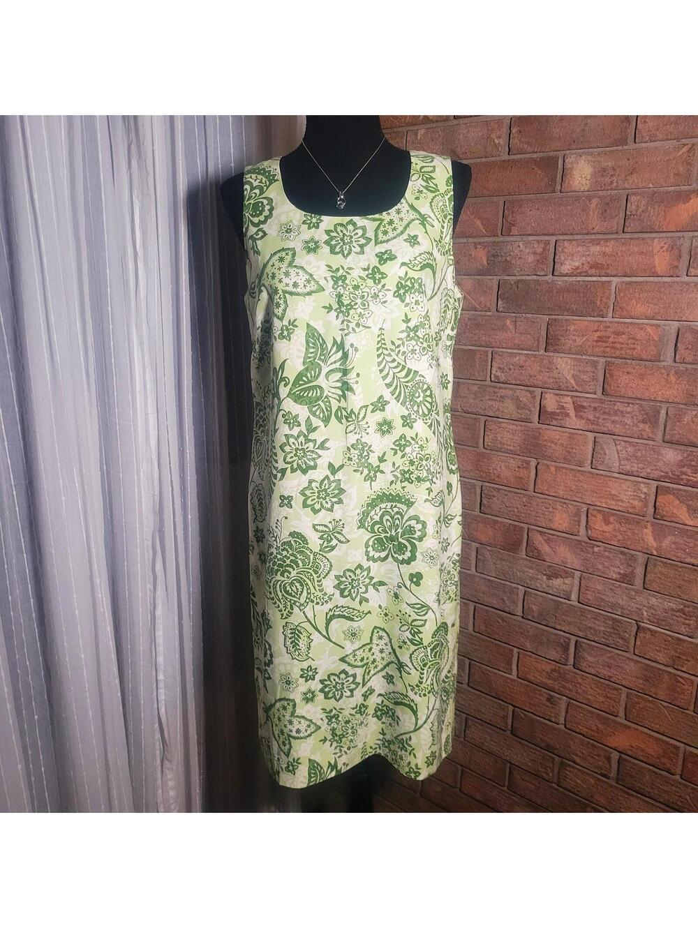 Vintage Charter Club 100% Silk Shift Green/White Paisley & Floral Dress - Sz 10